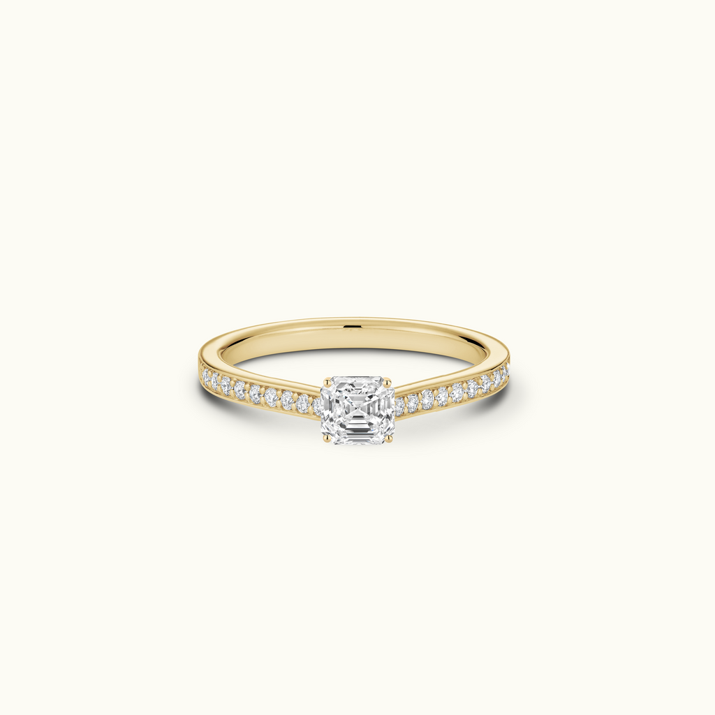 Jewellers District's Diamond Engagement Ring with Bright-Cut Pavé in 14k Yellow Gold, Asscher