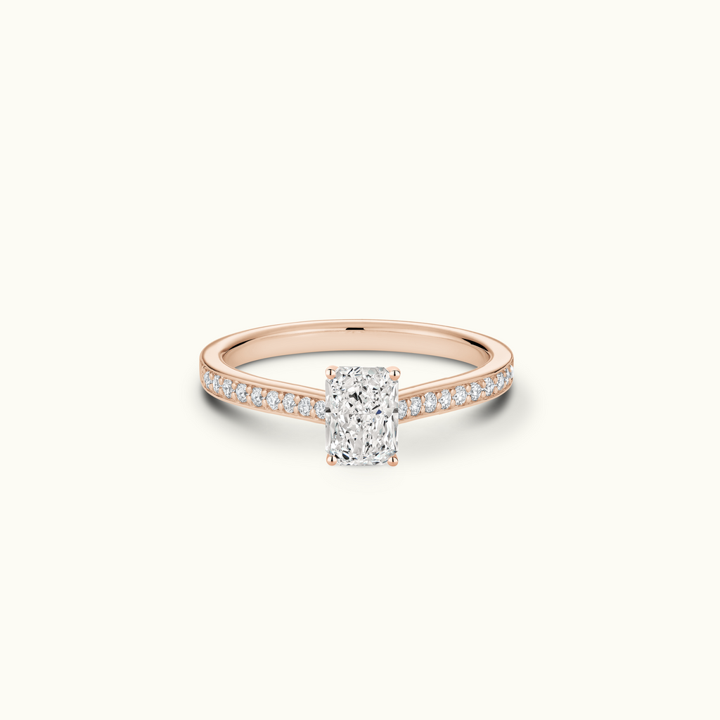 Jewellers District's Diamond Engagement Ring with Bright-Cut Pavé in 14k Rose Gold, Radiant