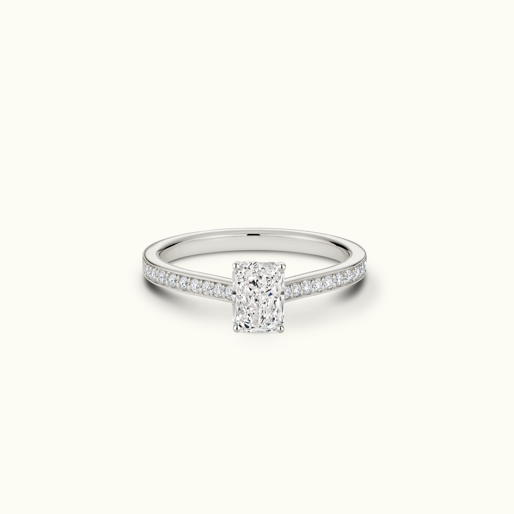 Jewellers District's Diamond Engagement Ring with Bright-Cut Pavé in 14k White Gold, Radiant