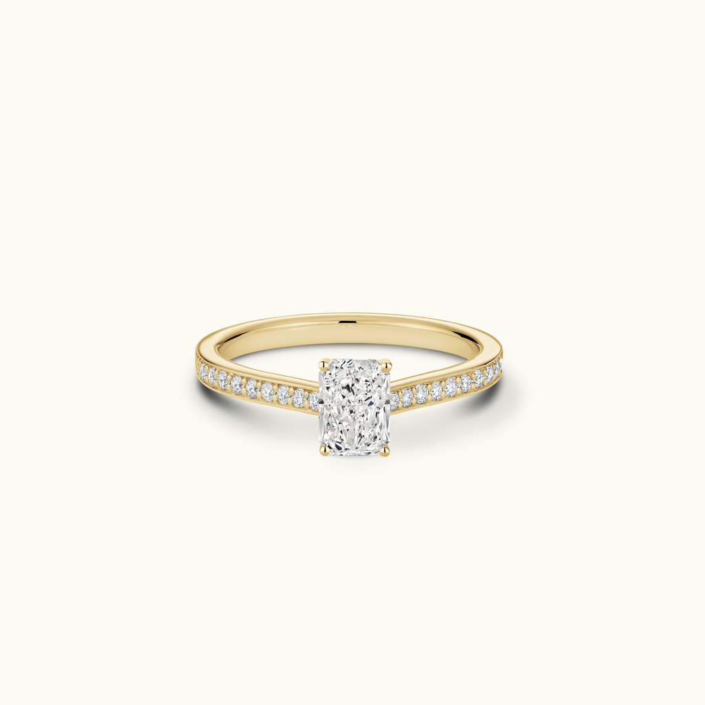 Jewellers District's Diamond Engagement Ring with Bright-Cut Pavé in 14k Yellow Gold, Radiant