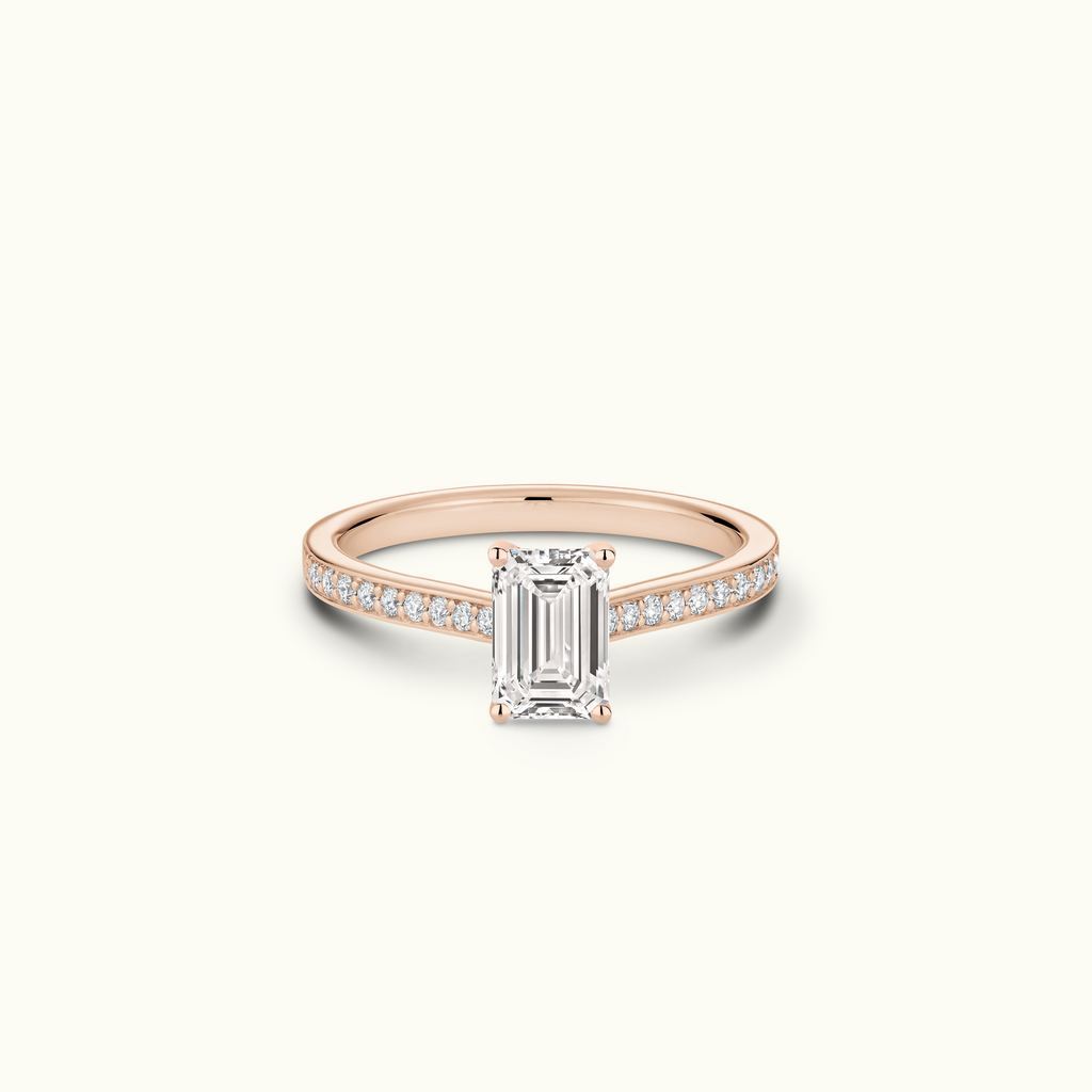 Jewellers District's Diamond Engagement Ring with Bright-Cut Pavé in 14k Rose Gold, Emerald