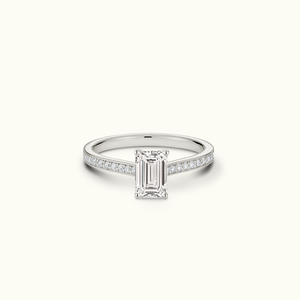 Jewellers District's Diamond Engagement Ring with Bright-Cut Pavé in 14k White Gold, Emerald