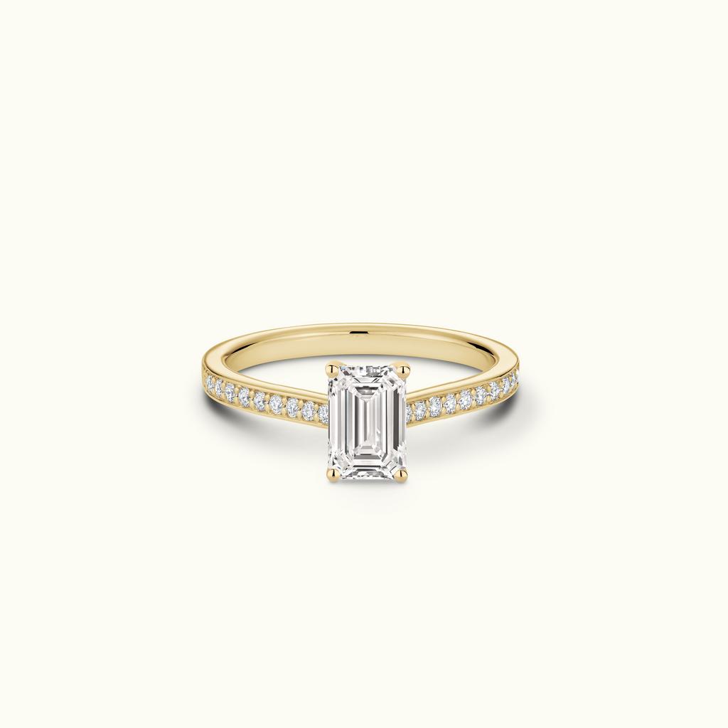 Jewellers District's Diamond Engagement Ring with Bright-Cut Pavé in 14k Yellow Gold, Emerald