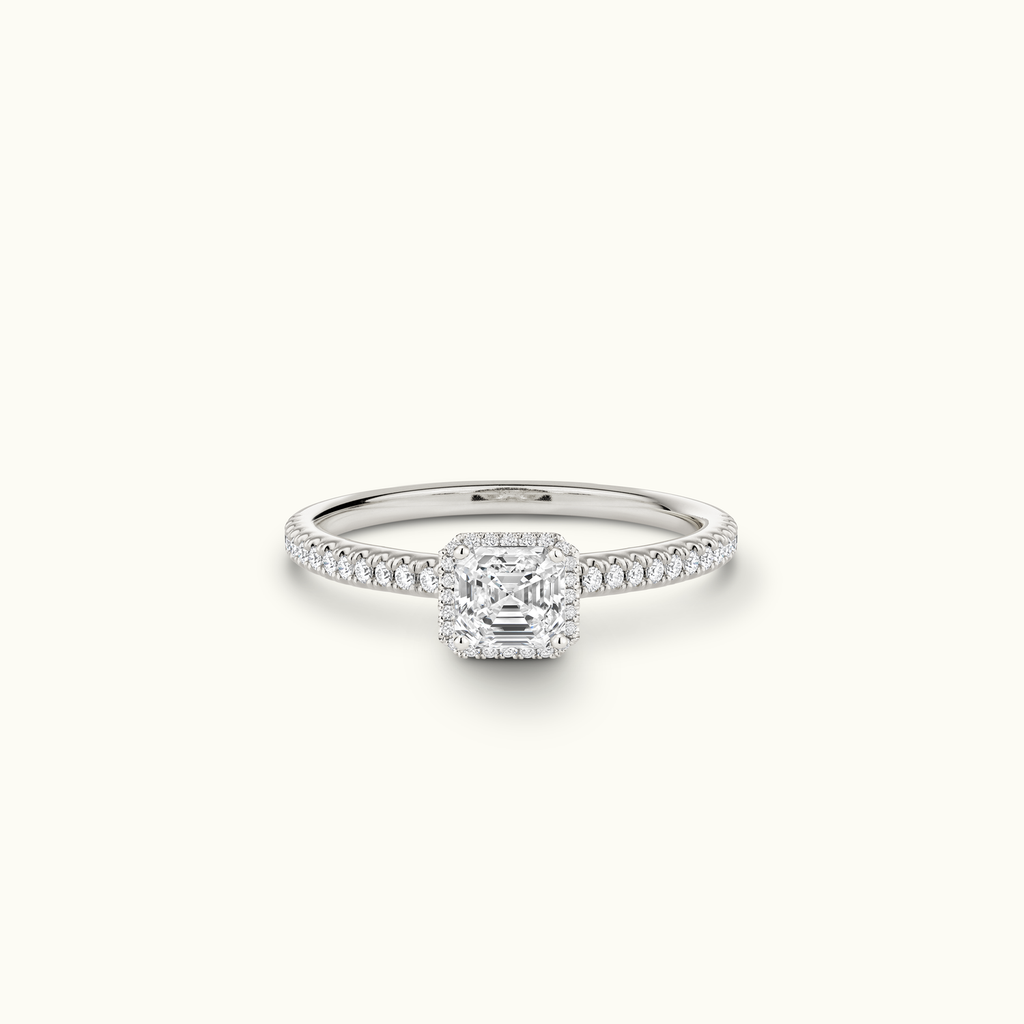 Jewellers District's Diamond Halo Engagement Ring in 14k White Gold, Asscher