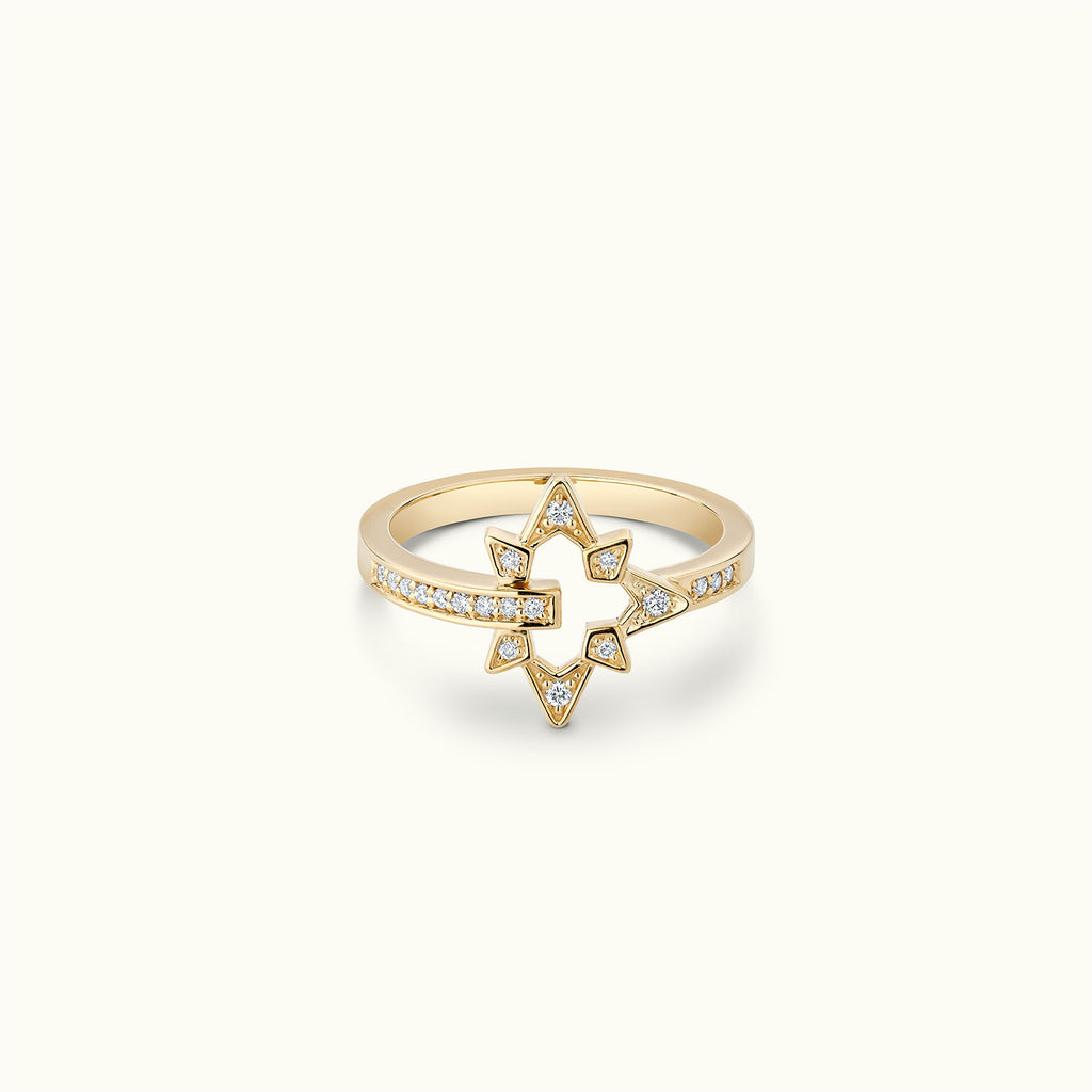 Face view of Jewellers District's North Star Diamond Pavé Ring in 14k Yellow Gold