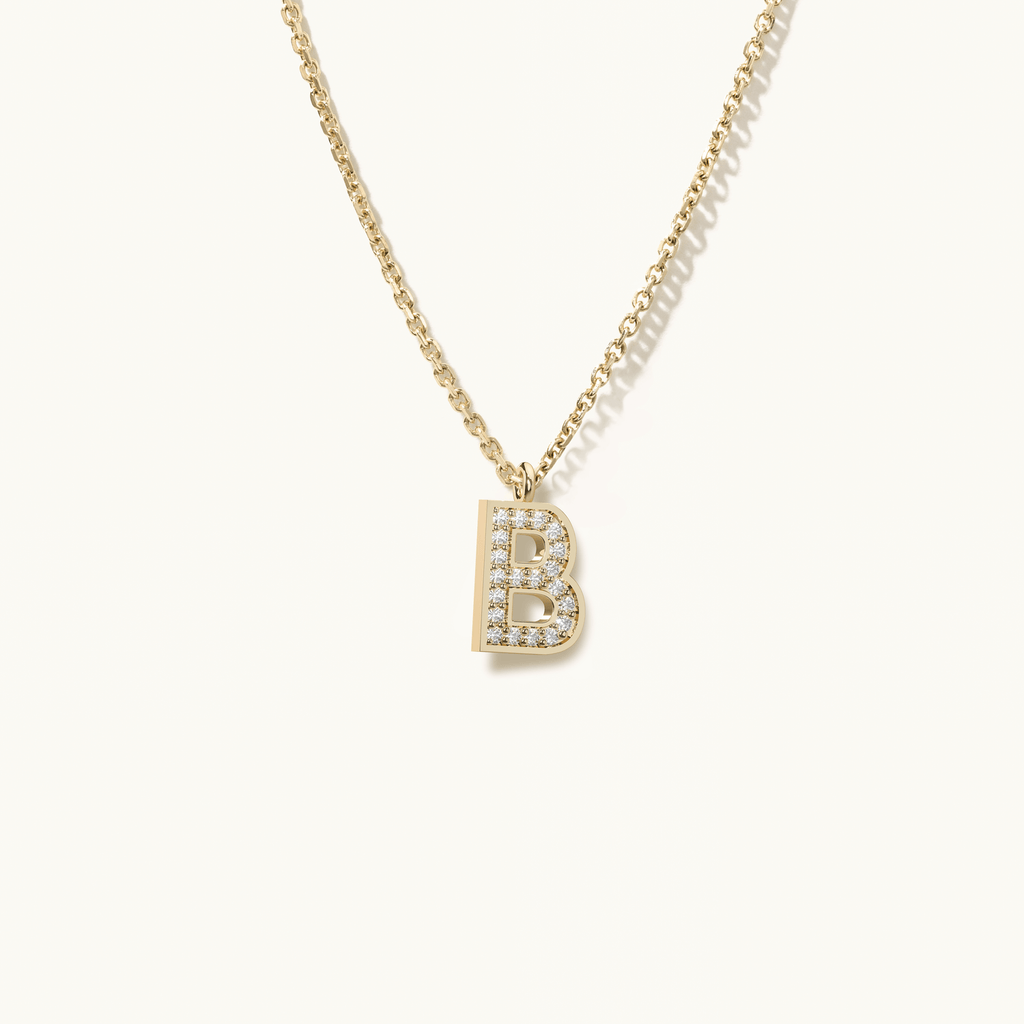 Jewellers District's Initial Diamond Pavé Necklace : B in 14k Yellow Gold