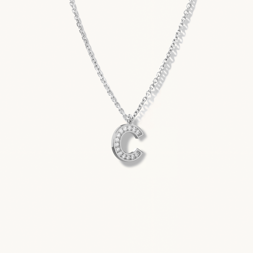 Jewellers District's Initial Diamond Pavé Necklace : C in 14k White Gold