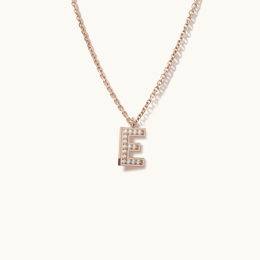 Jewellers District's Initial Diamond Pavé Necklace : E in 14k Rose Gold