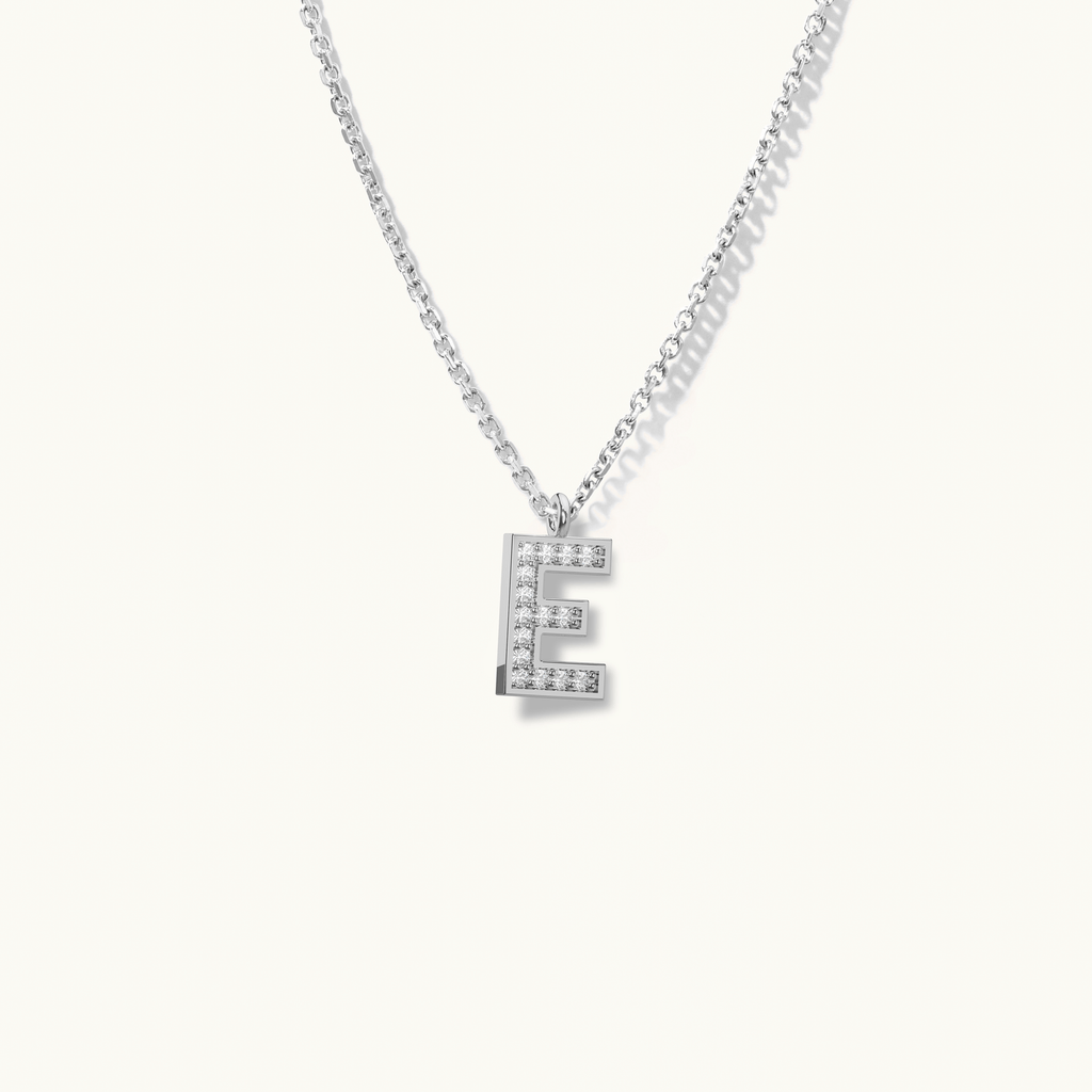 Jewellers District's Initial Diamond Pavé Necklace : E in 14k White Gold