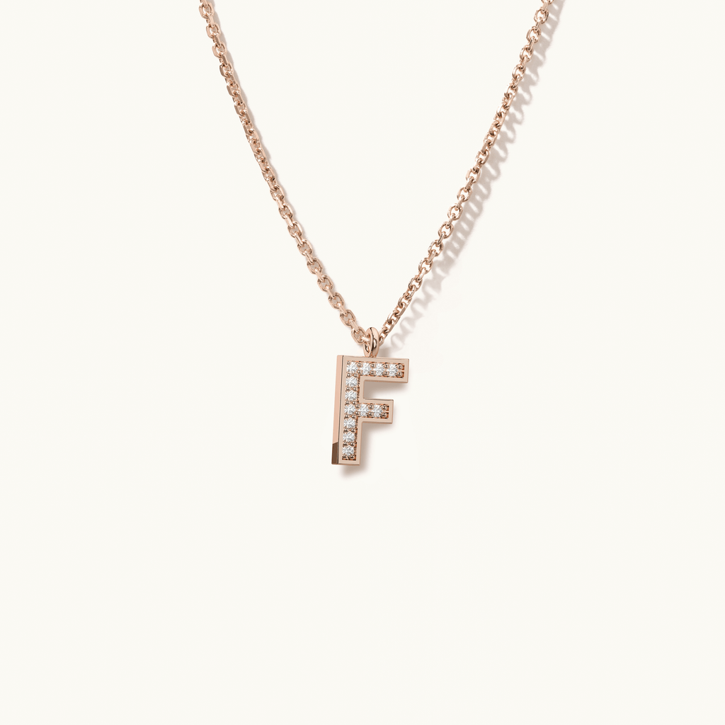 Jewellers District's Initial Diamond Pavé Necklace : F in 14k Rose Gold