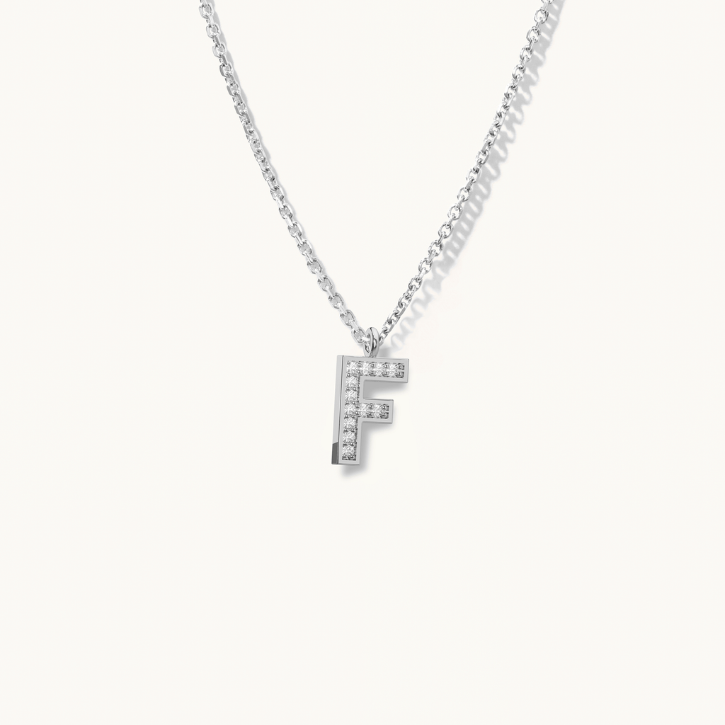 Jewellers District's Initial Diamond Pavé Necklace : F in 14k White Gold