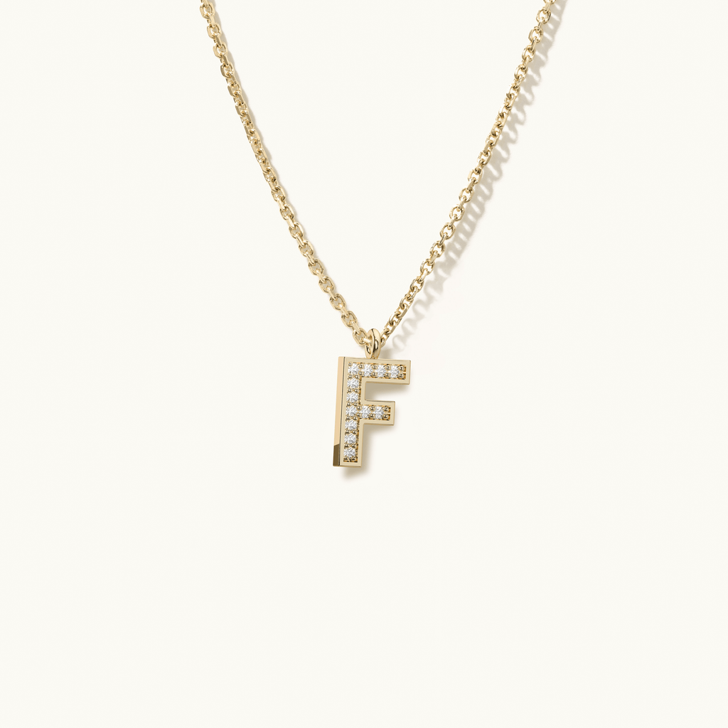 Jewellers District's Initial Diamond Pavé Necklace : F in 14k Yellow Gold