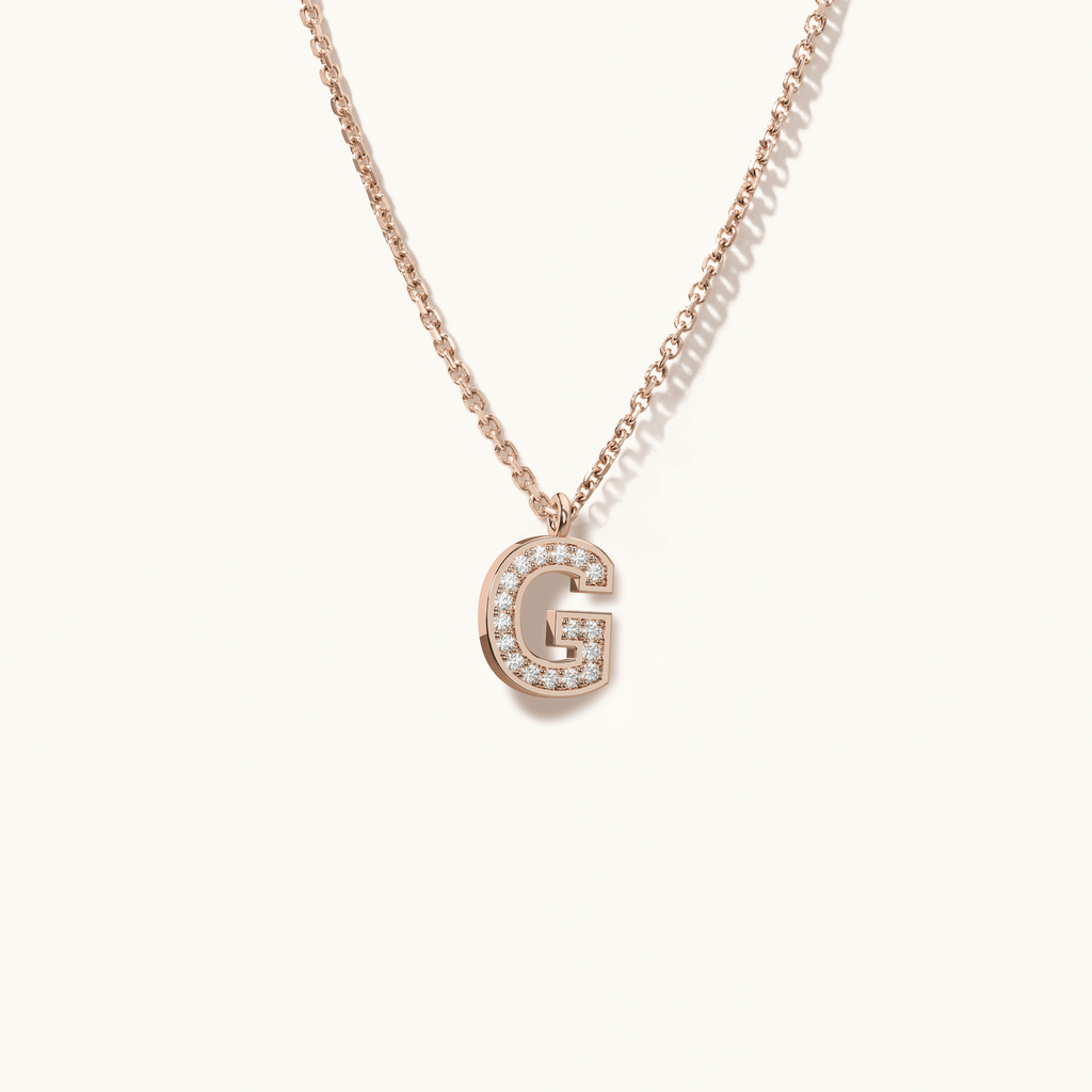 Jewellers District's Initial Diamond Pavé Necklace : G in 14k Rose Gold