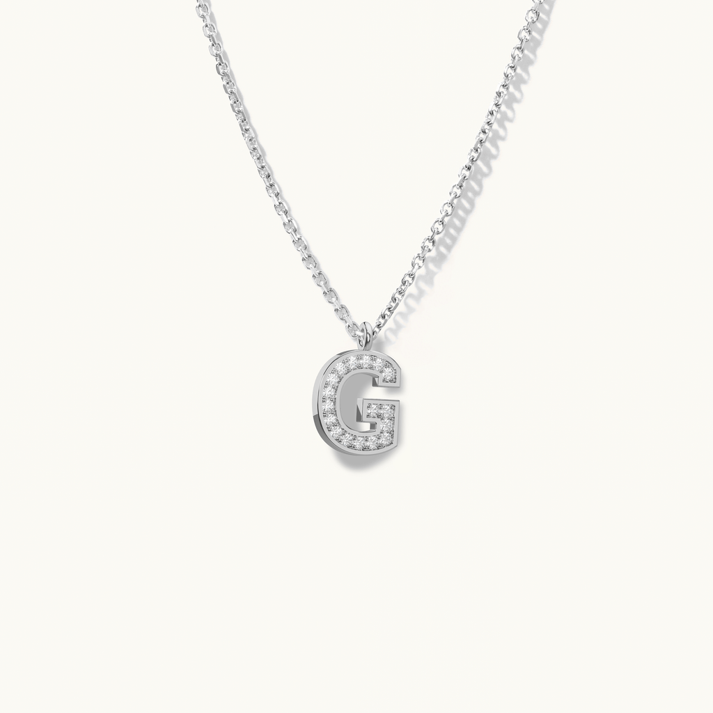 Jewellers District's Initial Diamond Pavé Necklace : G in 14k White Gold