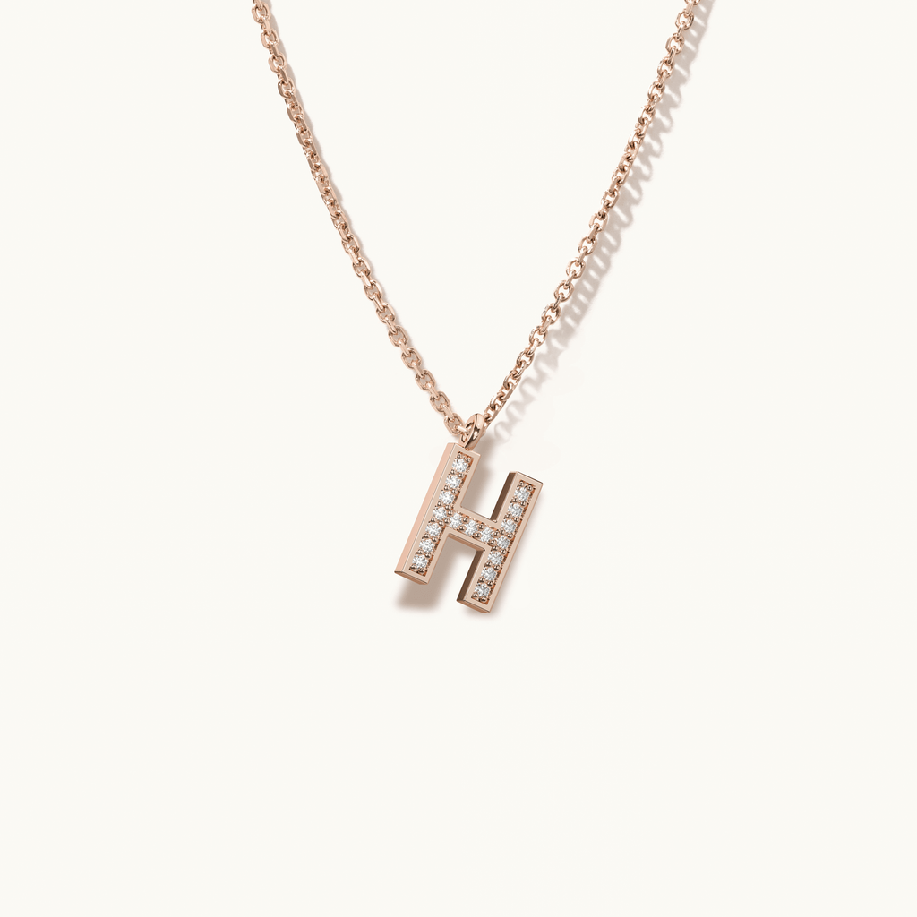 Jewellers District's Initial Diamond Pavé Necklace : H in 14k Rose Gold