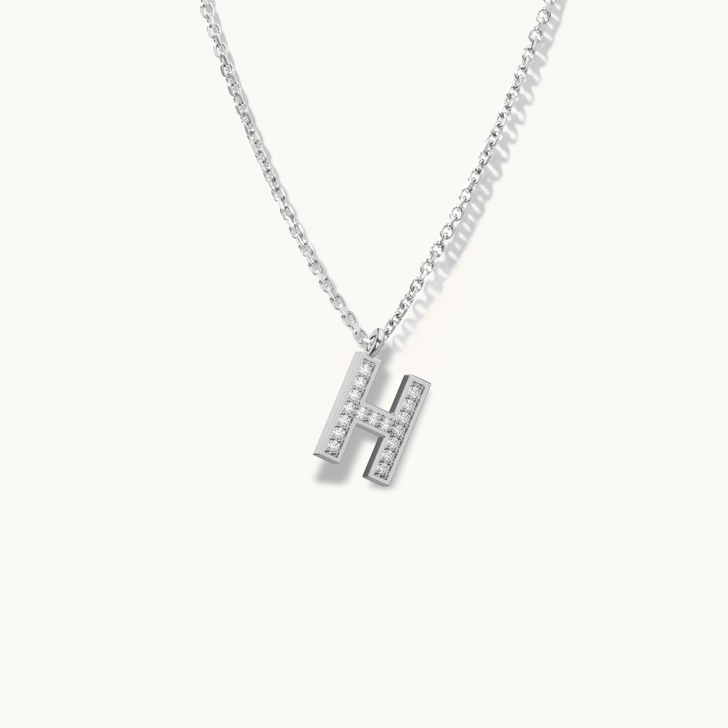 Jewellers District's Initial Diamond Pavé Necklace : H in 14k White Gold