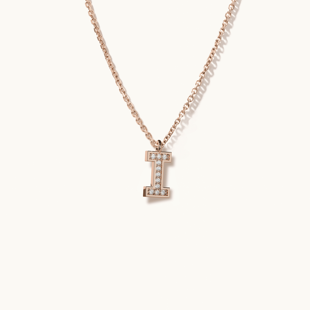 Jewellers District's Initial Diamond Pavé Necklace : I in 14k Rose Gold