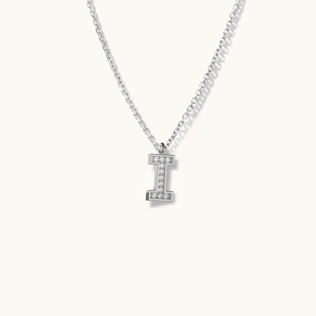 Jewellers District's Initial Diamond Pavé Necklace : I in 14k White Gold