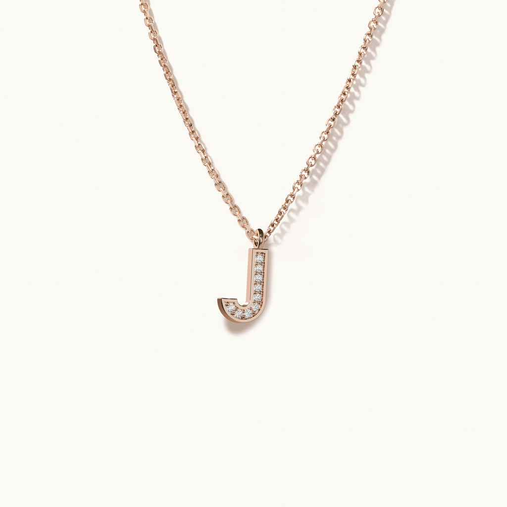 Jewellers District's Initial Diamond Pavé Necklace : J in 14k Rose Gold