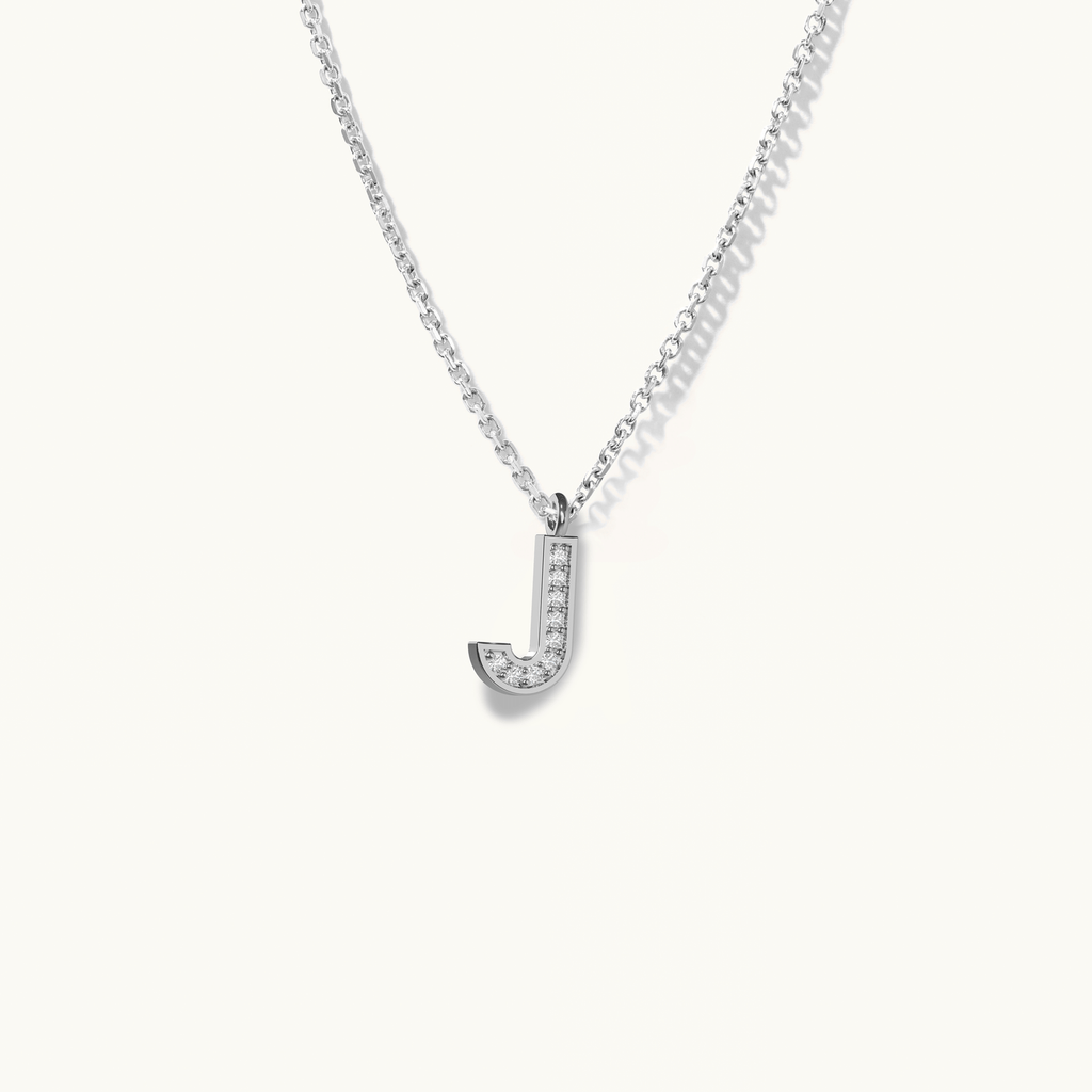 Jewellers District's Initial Diamond Pavé Necklace : J in 14k White Gold