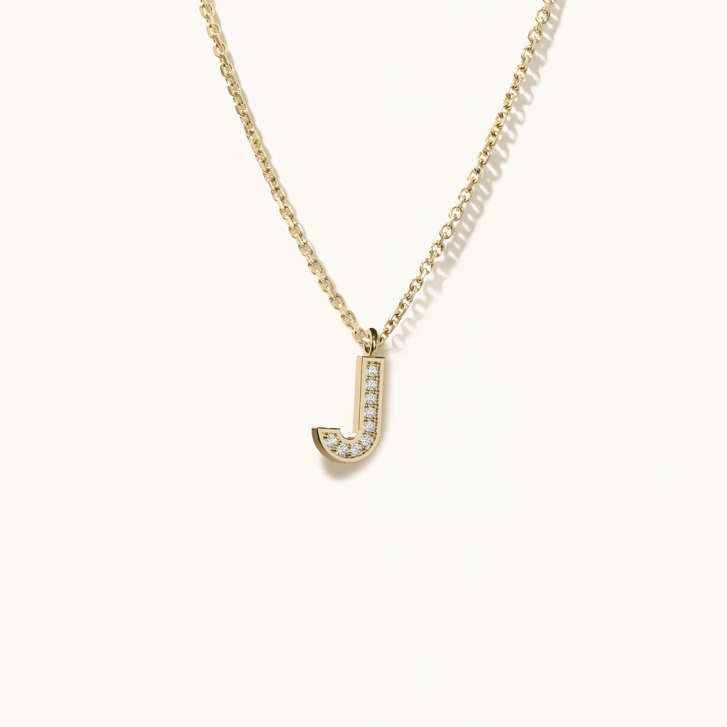 Jewellers District's Initial Diamond Pavé Necklace : J in 14k Yellow Gold