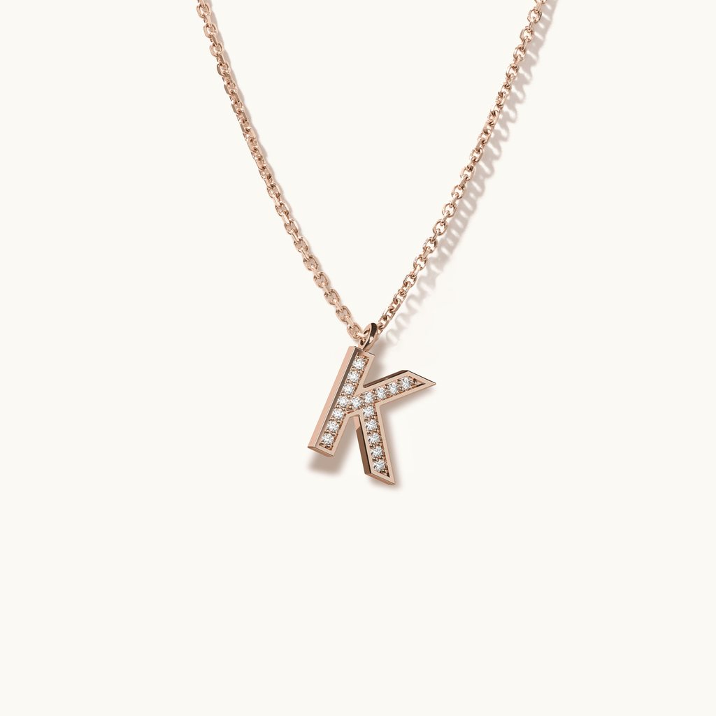 Jewellers District's Initial Diamond Pavé Necklace : K in 14k Rose Gold