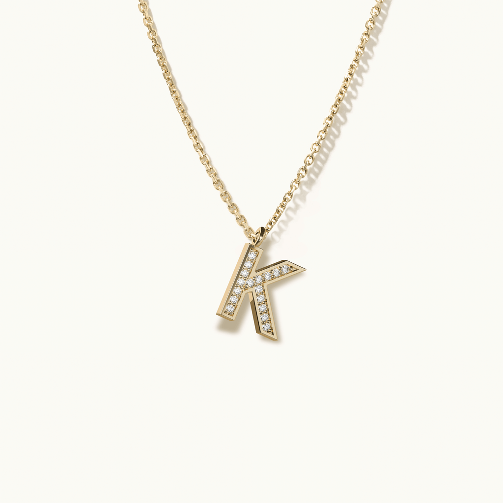 Jewellers District's Initial Diamond Pavé Necklace : K in 14k Yellow Gold