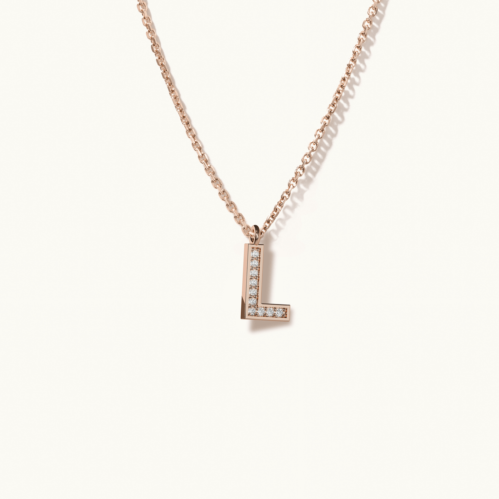 Jewellers District's Initial Diamond Pavé Necklace : L in 14k Rose Gold