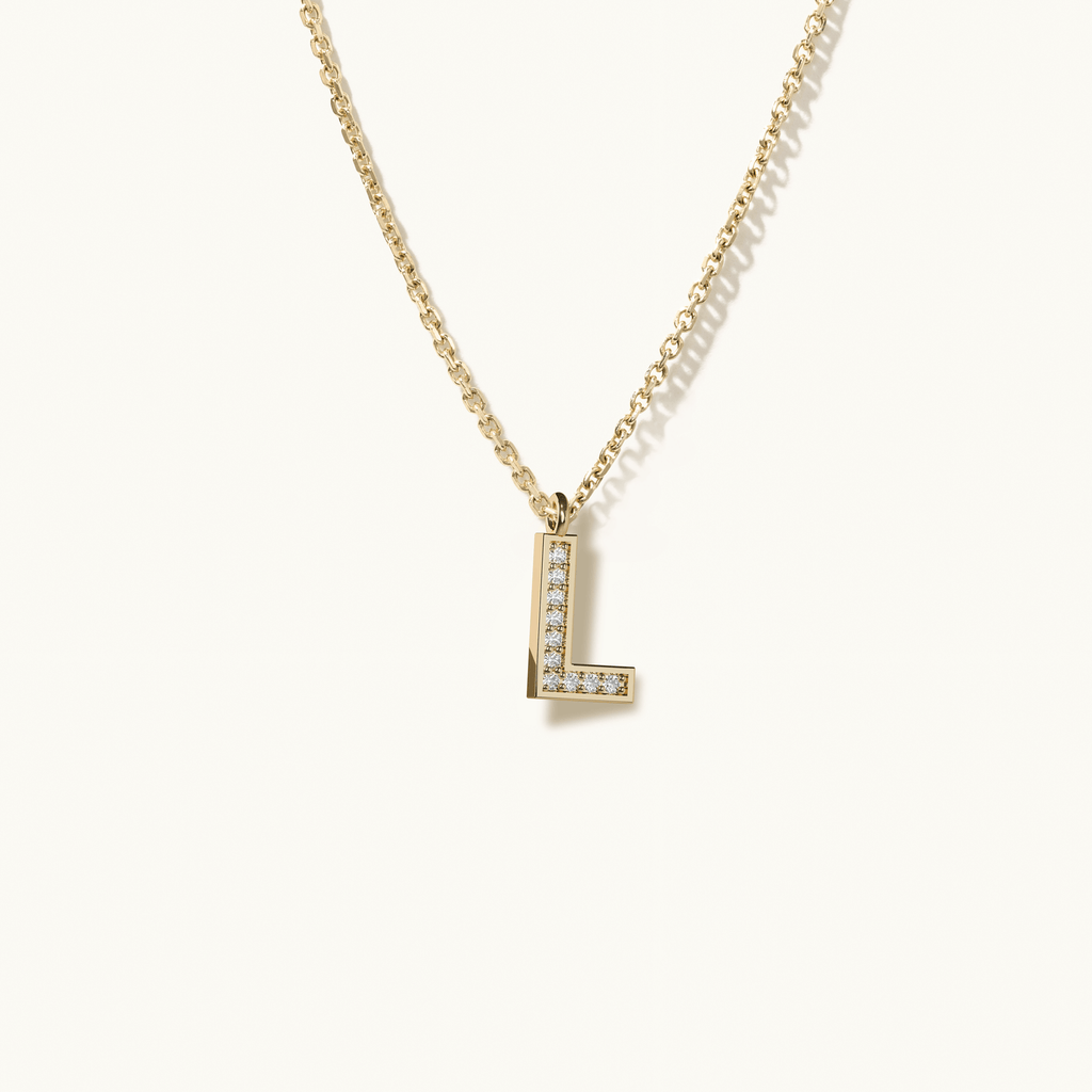 Jewellers District's Initial Diamond Pavé Necklace : L in 14k Yellow Gold