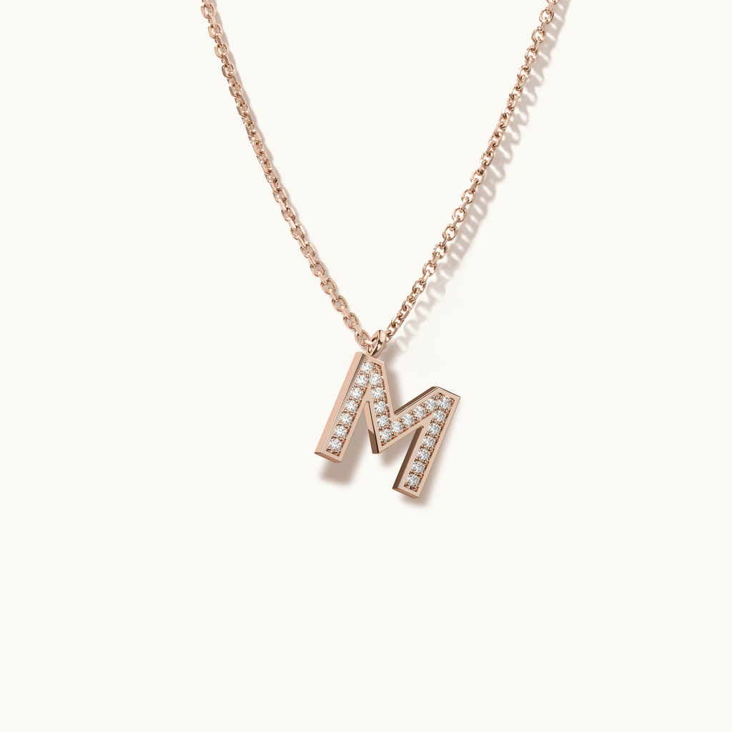 Jewellers District's Initial Diamond Pavé Necklace : M in 14k Rose Gold