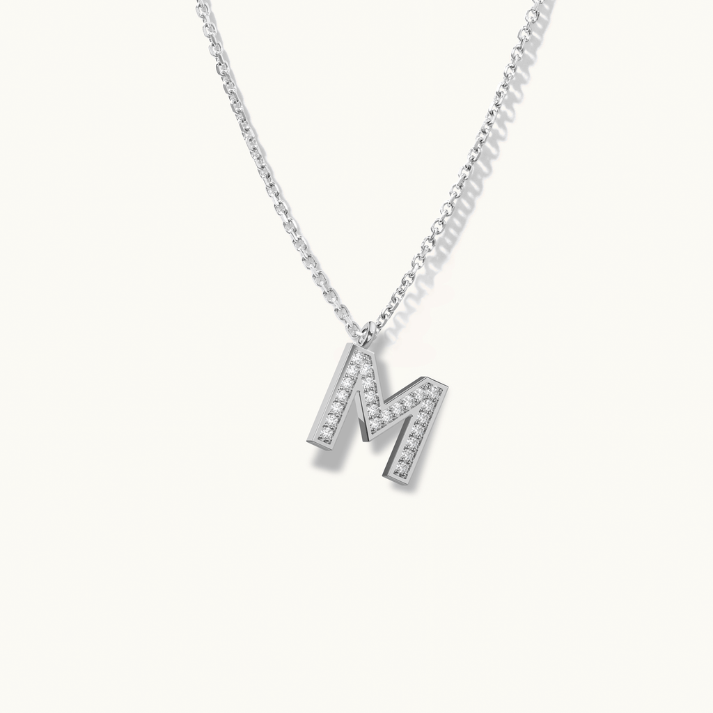 Jewellers District's Initial Diamond Pavé Necklace : M in 14k White Gold