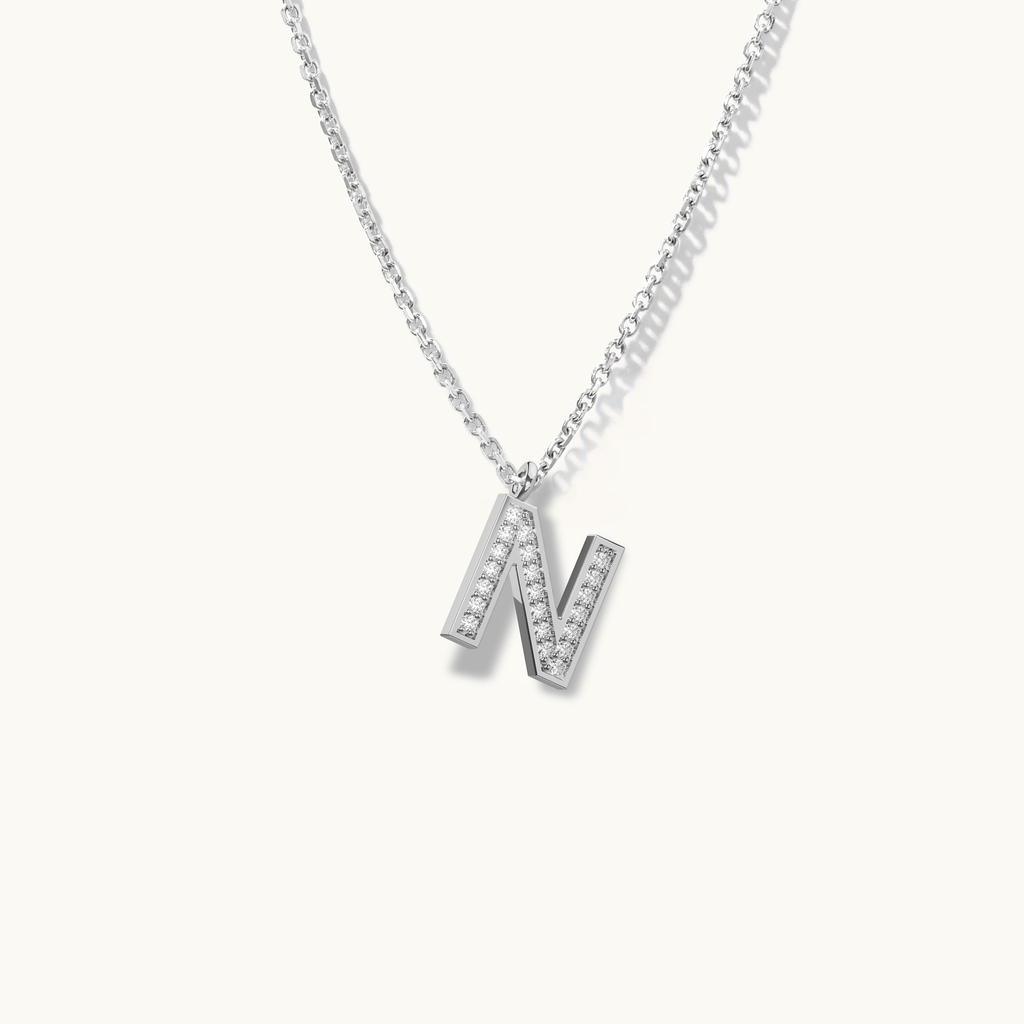 Jewellers District's Initial Diamond Pavé Necklace : N in 14k White Gold