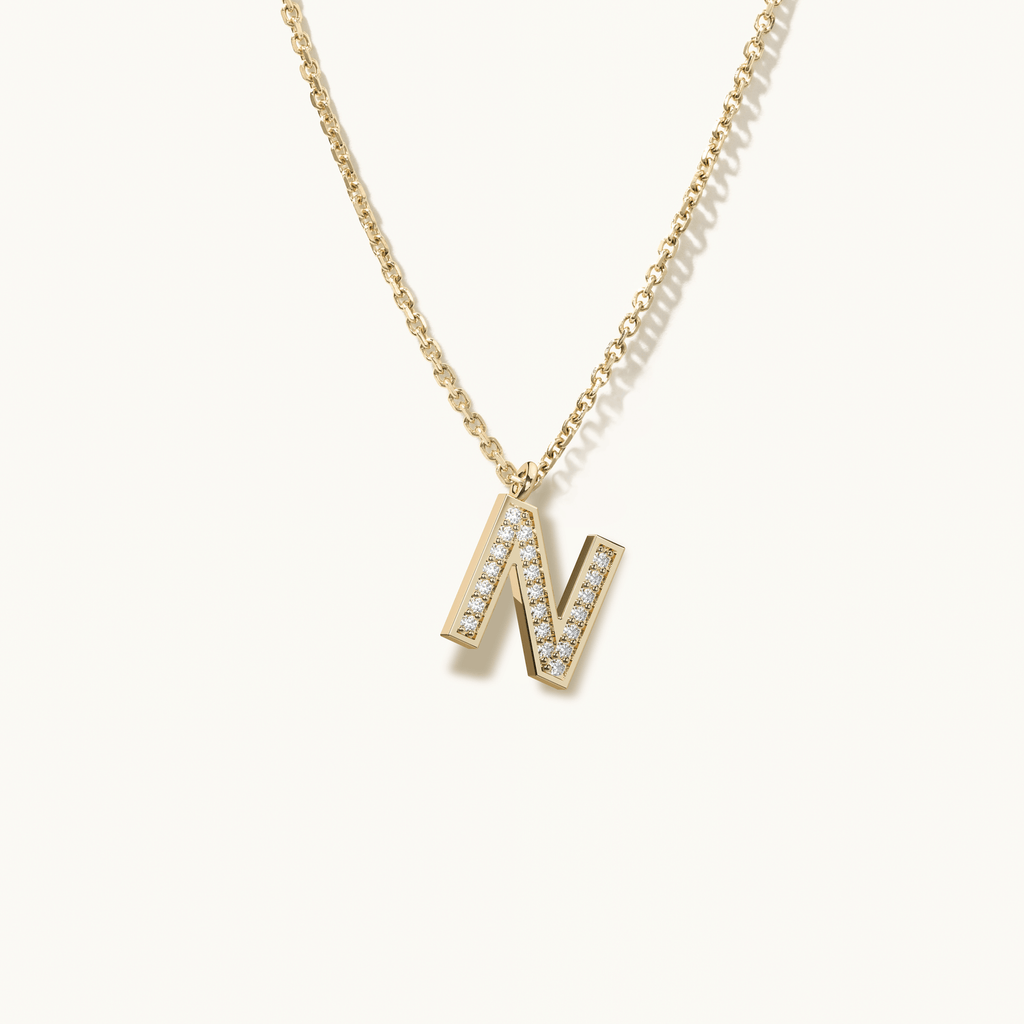 Jewellers District's Initial Diamond Pavé Necklace : N in 14k Yellow Gold