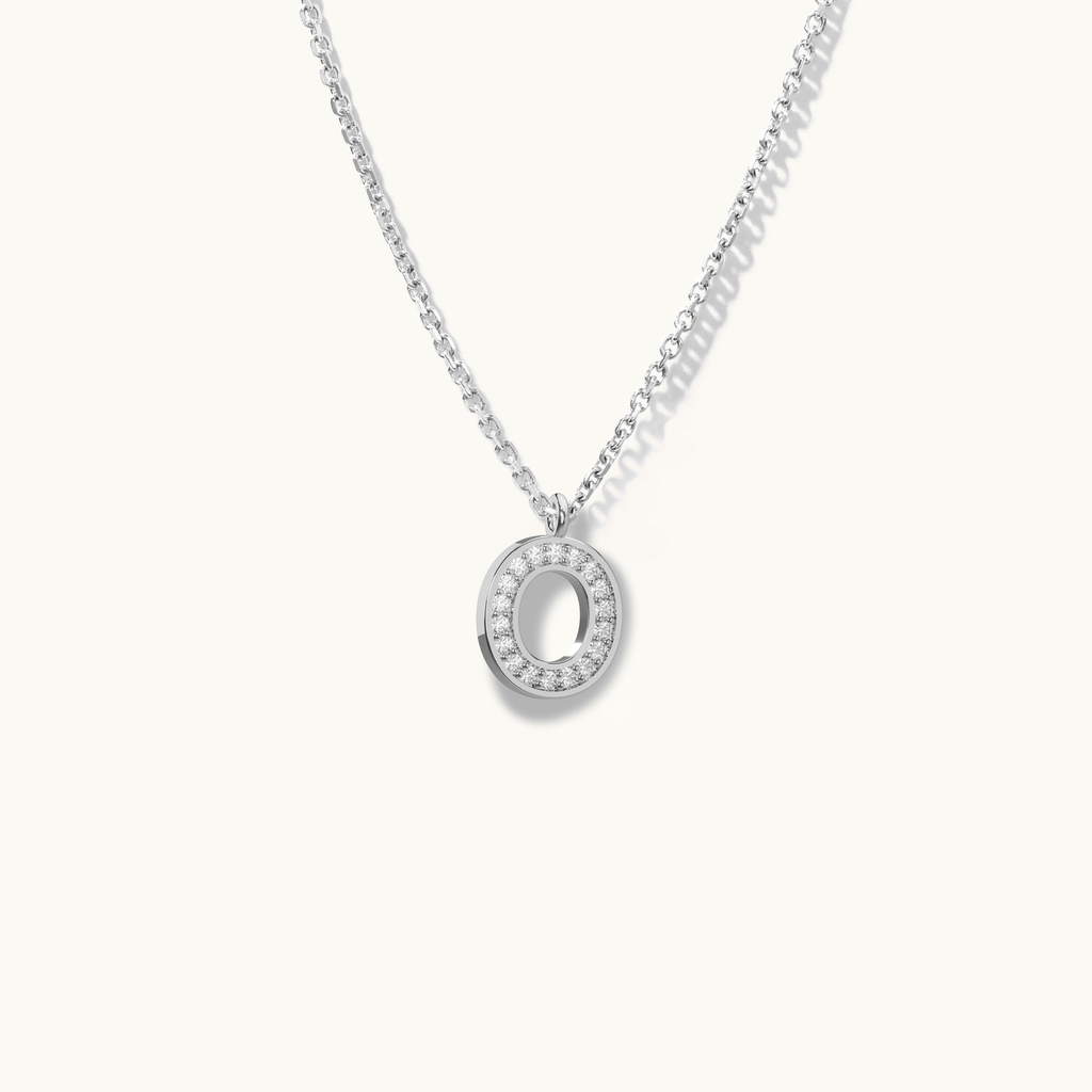 Jewellers District's Initial Diamond Pavé Necklace : O in 14k White Gold