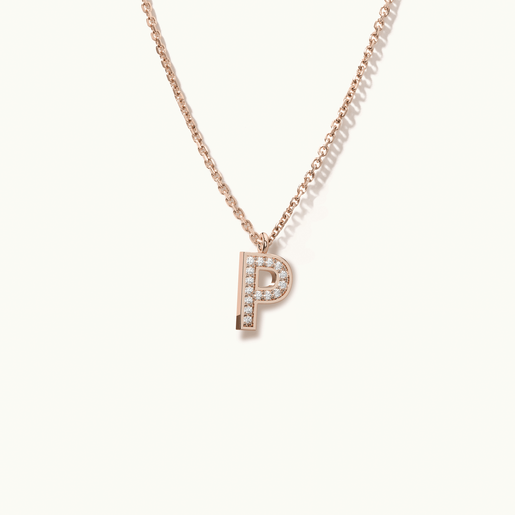 Jewellers District's Initial Diamond Pavé Necklace : P in 14k Rose Gold