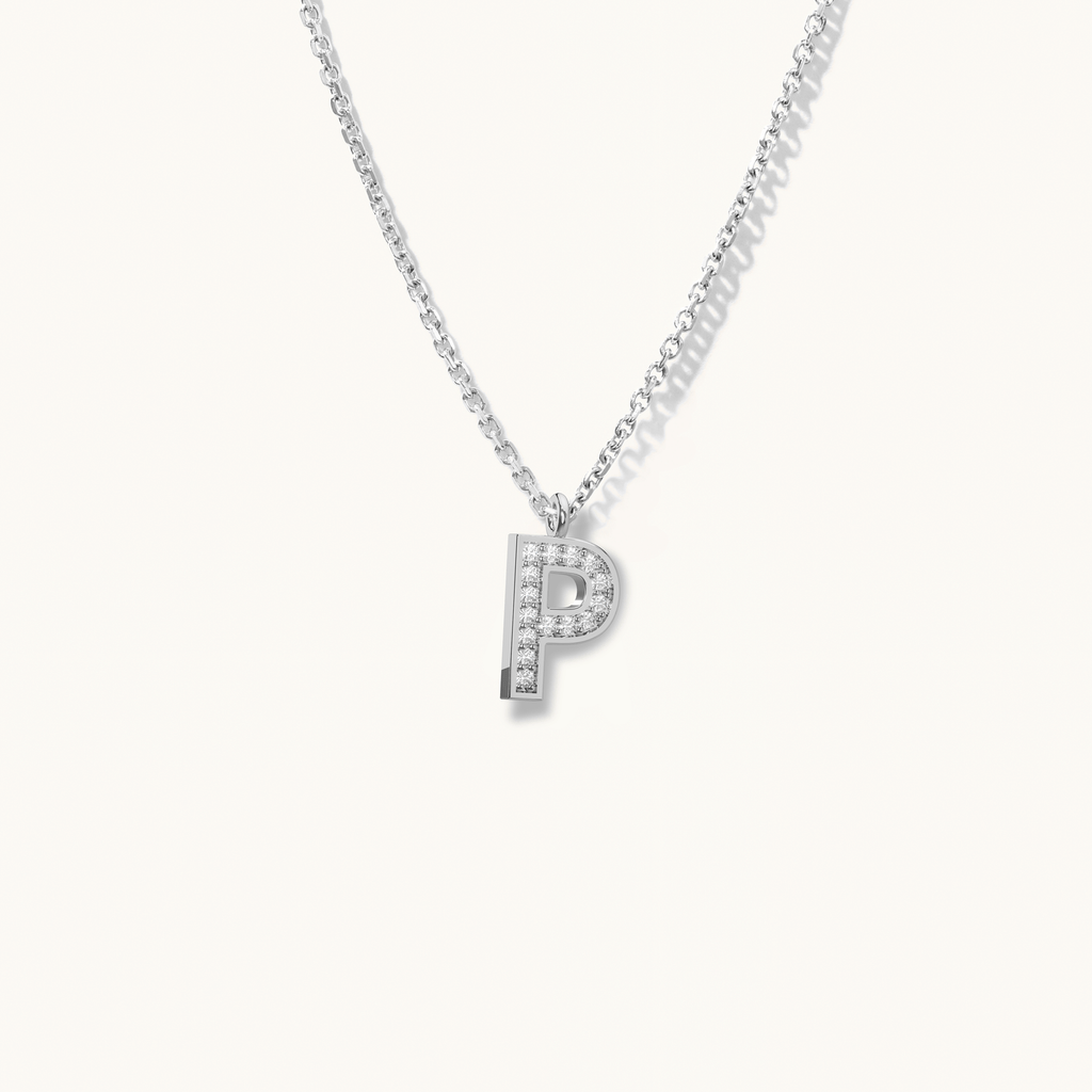 Jewellers District's Initial Diamond Pavé Necklace : P in 14k White Gold