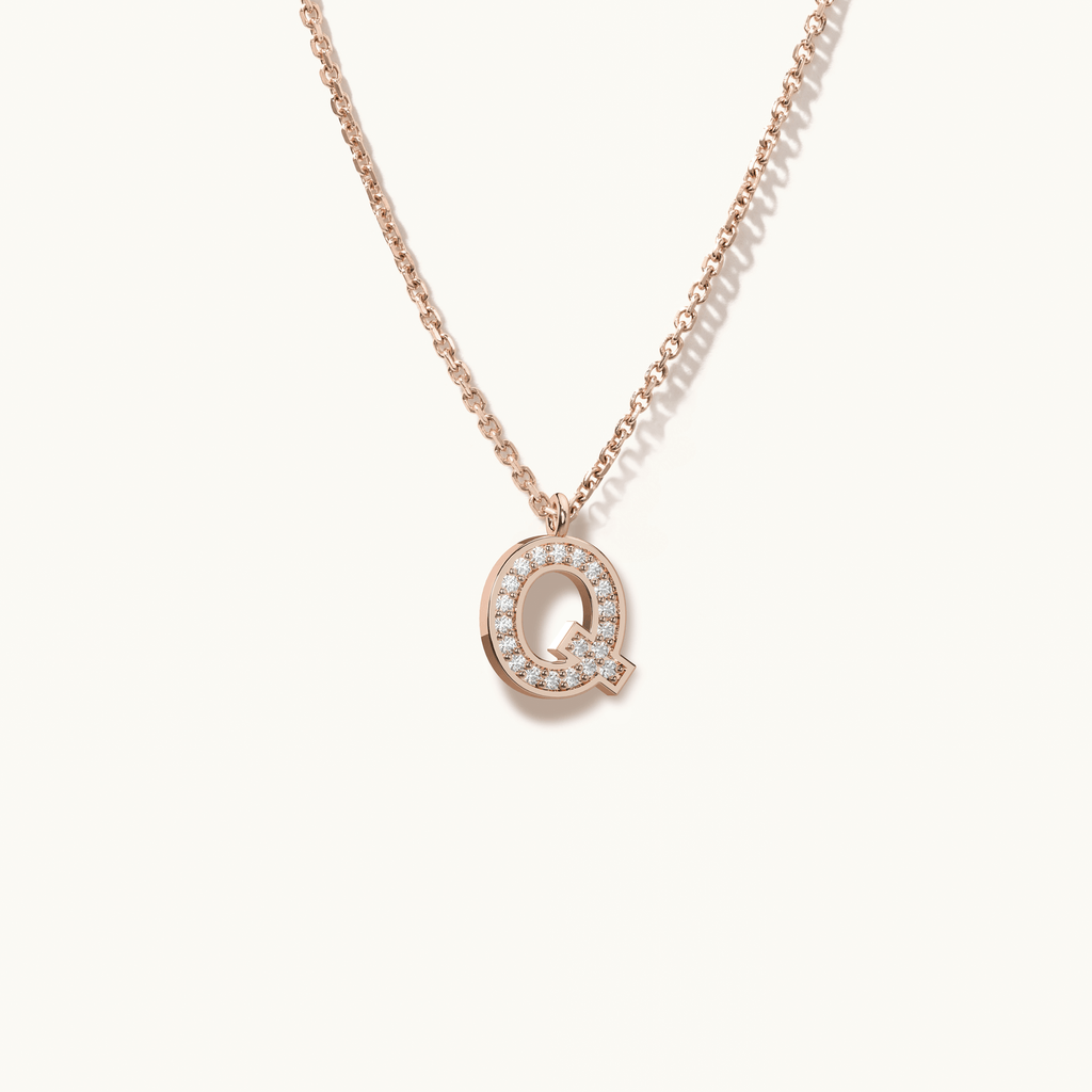 Jewellers District's Initial Diamond Pavé Necklace : Q in 14k Rose Gold