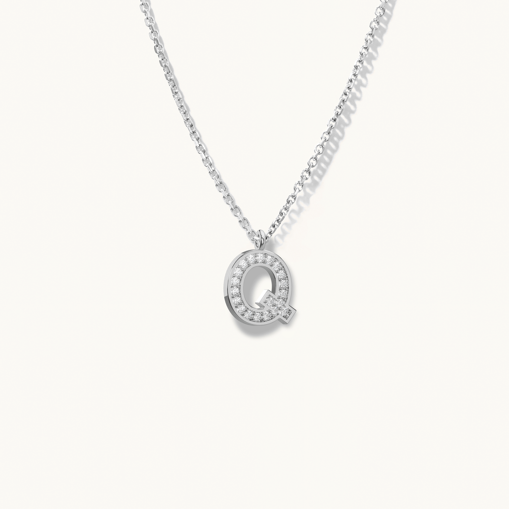 Jewellers District's Initial Diamond Pavé Necklace : Q in 14k White Gold