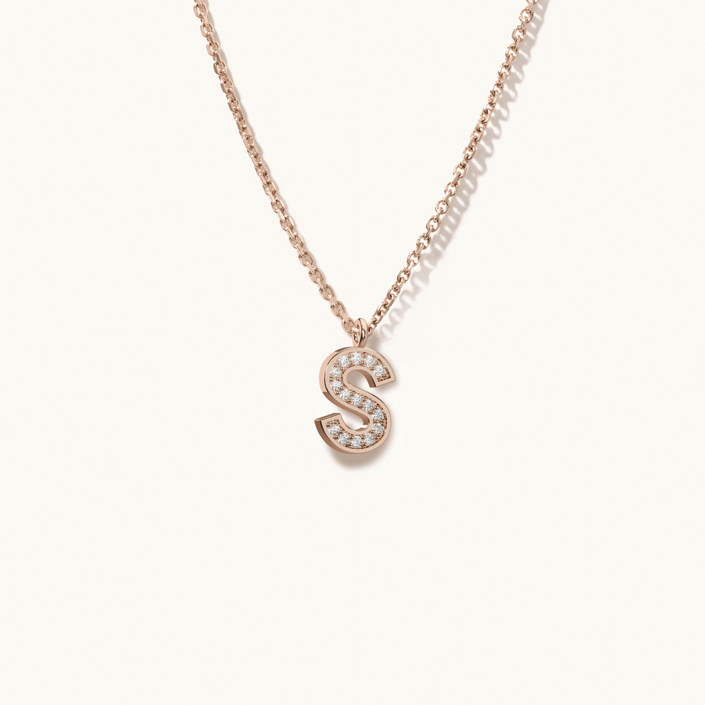 Jewellers District's Initial Diamond Pavé Necklace : S in 14k Rose Gold