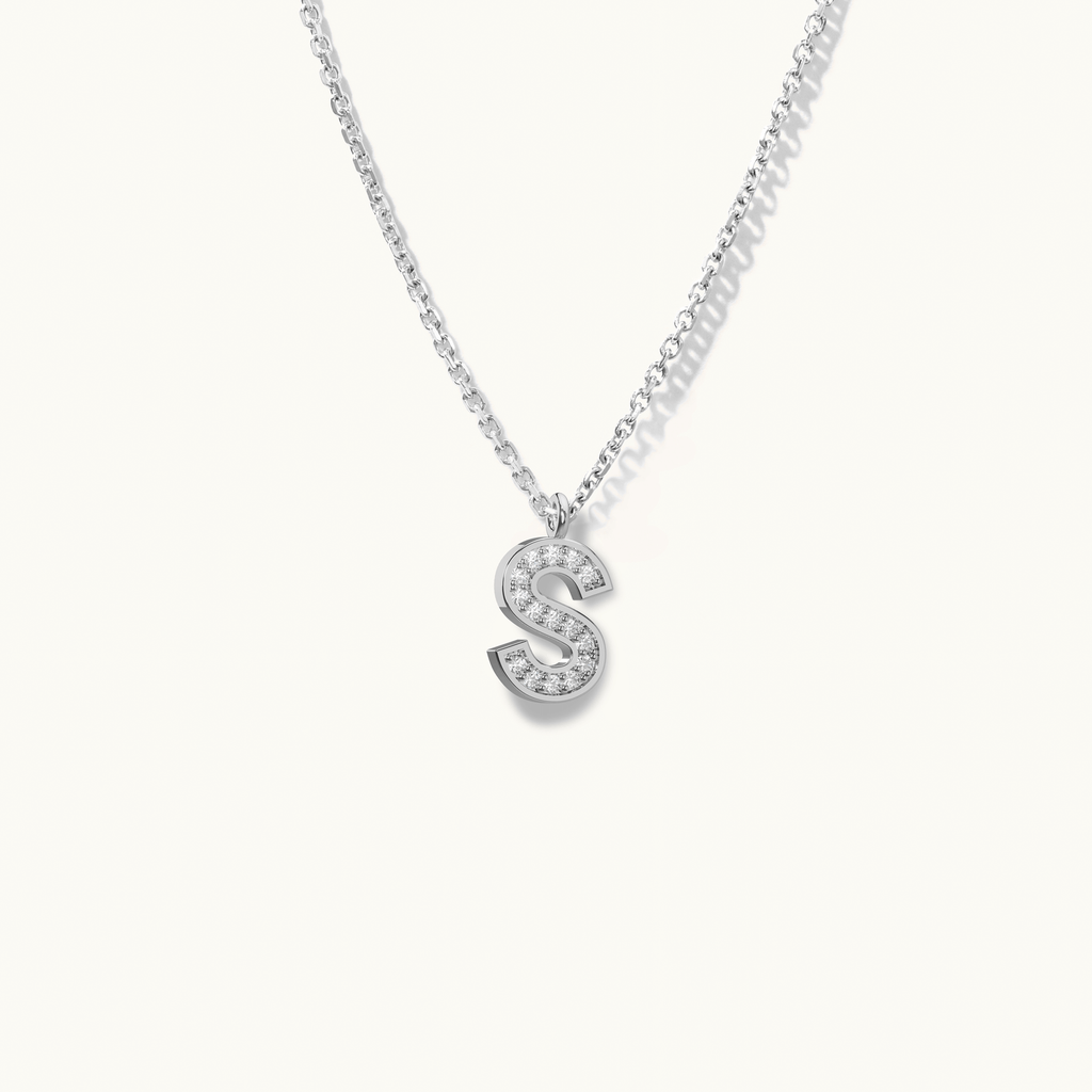 Jewellers District's Initial Diamond Pavé Necklace : S in 14k White Gold