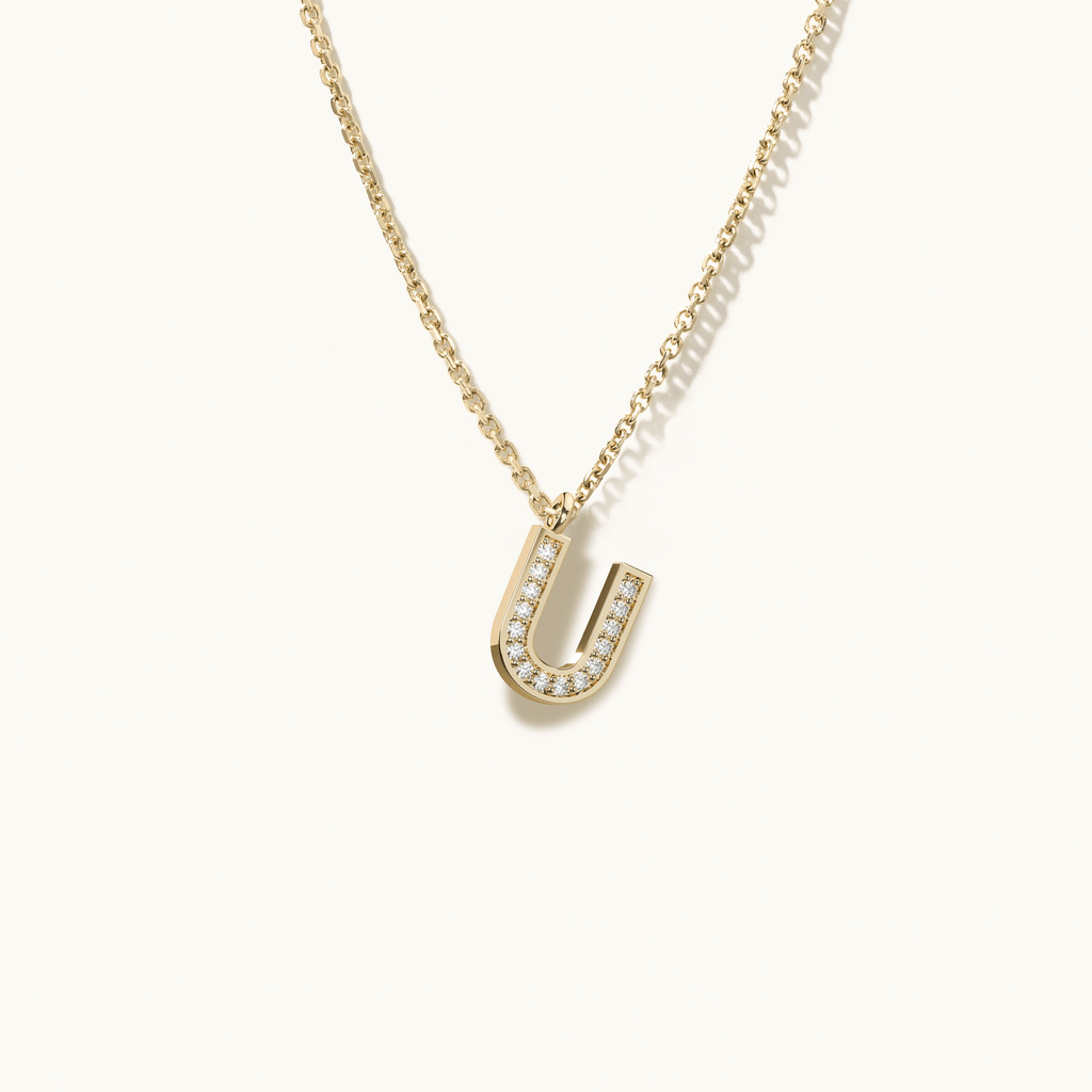 Jewellers District's Initial Diamond Pavé Necklace : U in 14k Yellow Gold