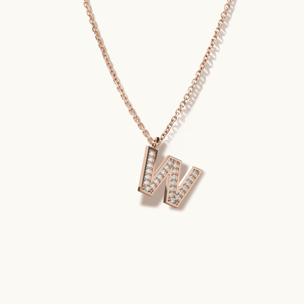 Jewellers District's Initial Diamond Pavé Necklace : W in 14k Rose Gold