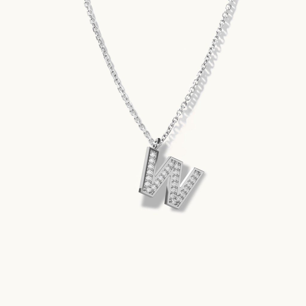 Jewellers District's Initial Diamond Pavé Necklace : W in 14k White Gold