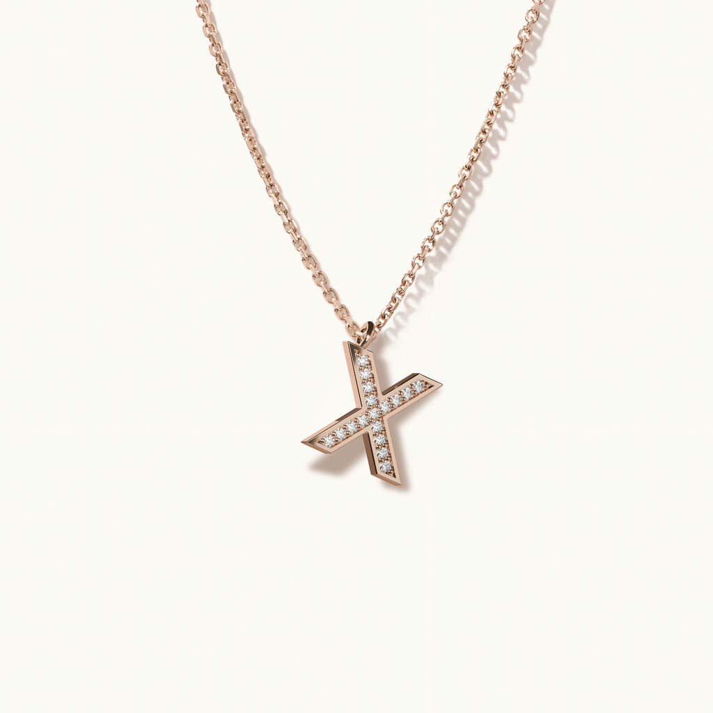 Jewellers District's Initial Diamond Pavé Necklace : X in 14k Rose Gold