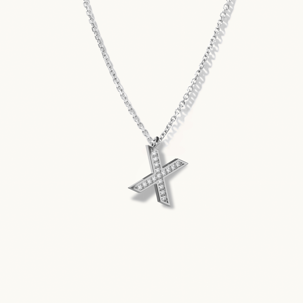 Jewellers District's Initial Diamond Pavé Necklace : X in 14k White Gold