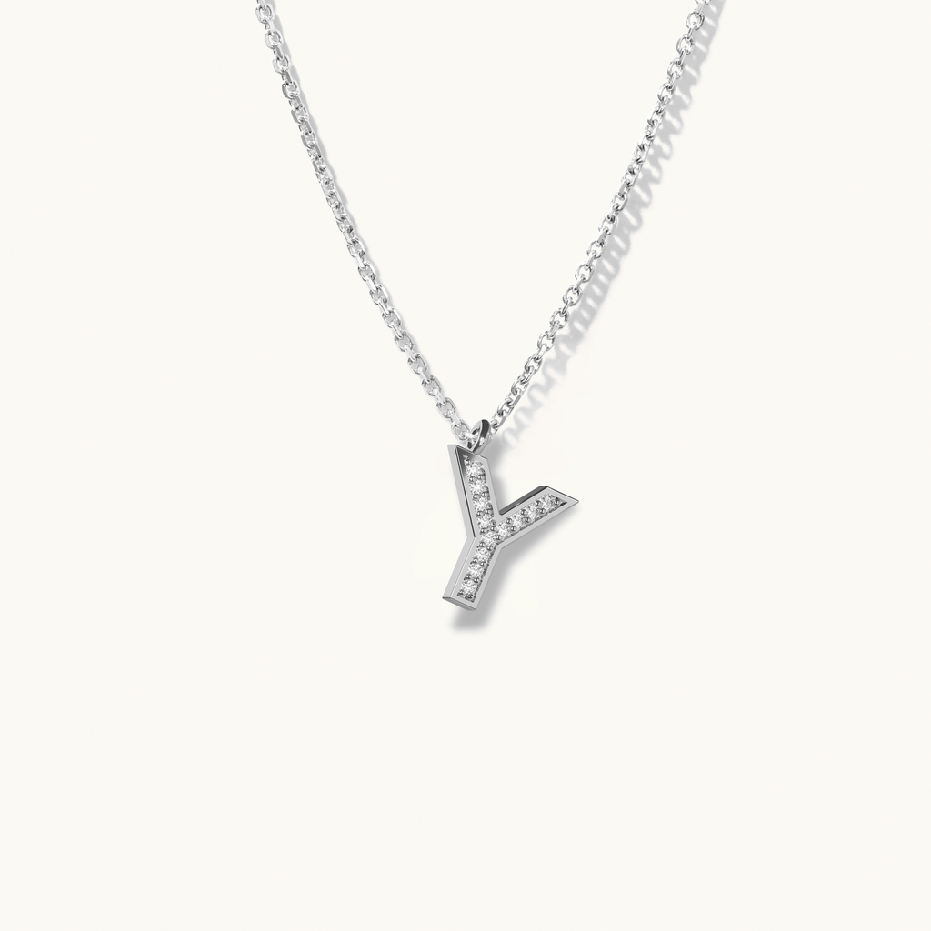 Jewellers District's Initial Diamond Pavé Necklace : Y in 14k White Gold