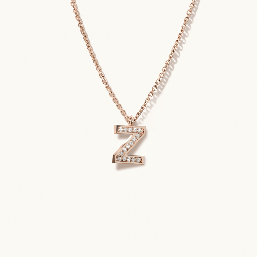 Jewellers District's Initial Diamond Pavé Necklace : Z in 14k Rose Gold