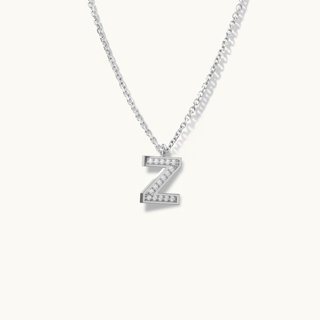 Jewellers District's Initial Diamond Pavé Necklace : Z in 14k White Gold