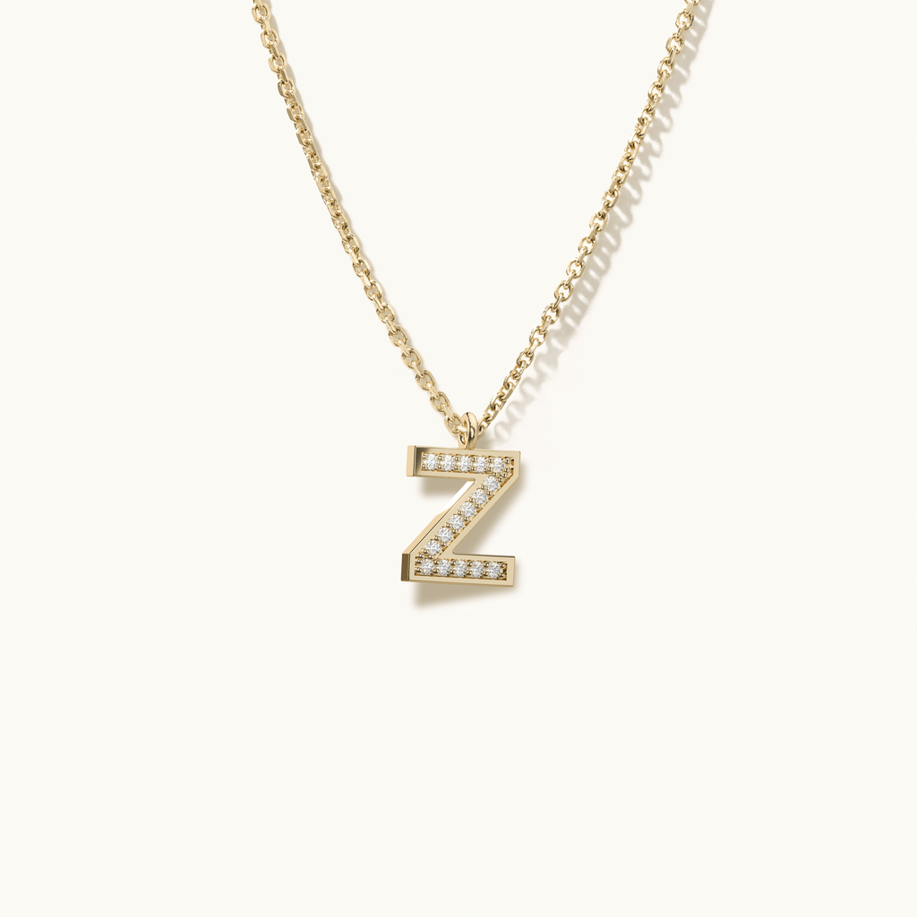 Jewellers District's Initial Diamond Pavé Necklace : Z in 14k Yellow Gold