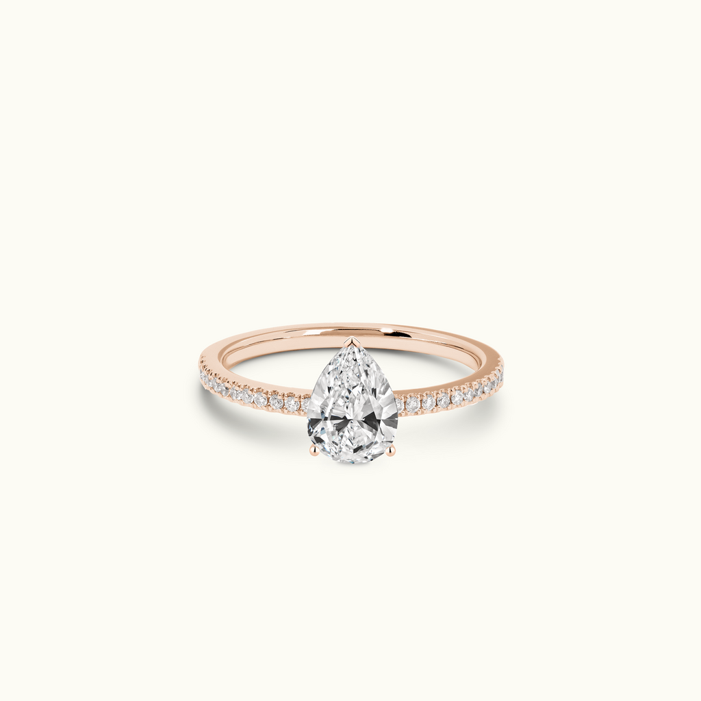 Jewellers District's Diamond Engagement Ring with Castle Setting in 14k Rose Gold, Pear